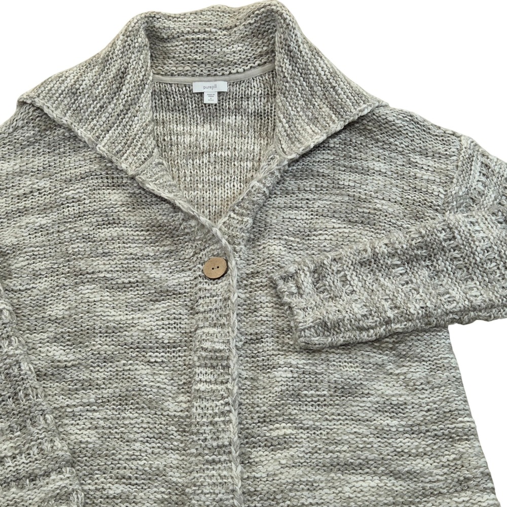 Pure Jill Petite Small Knit Cardigan Sweater Gray Acrylic Wool Alpaca Blend‎